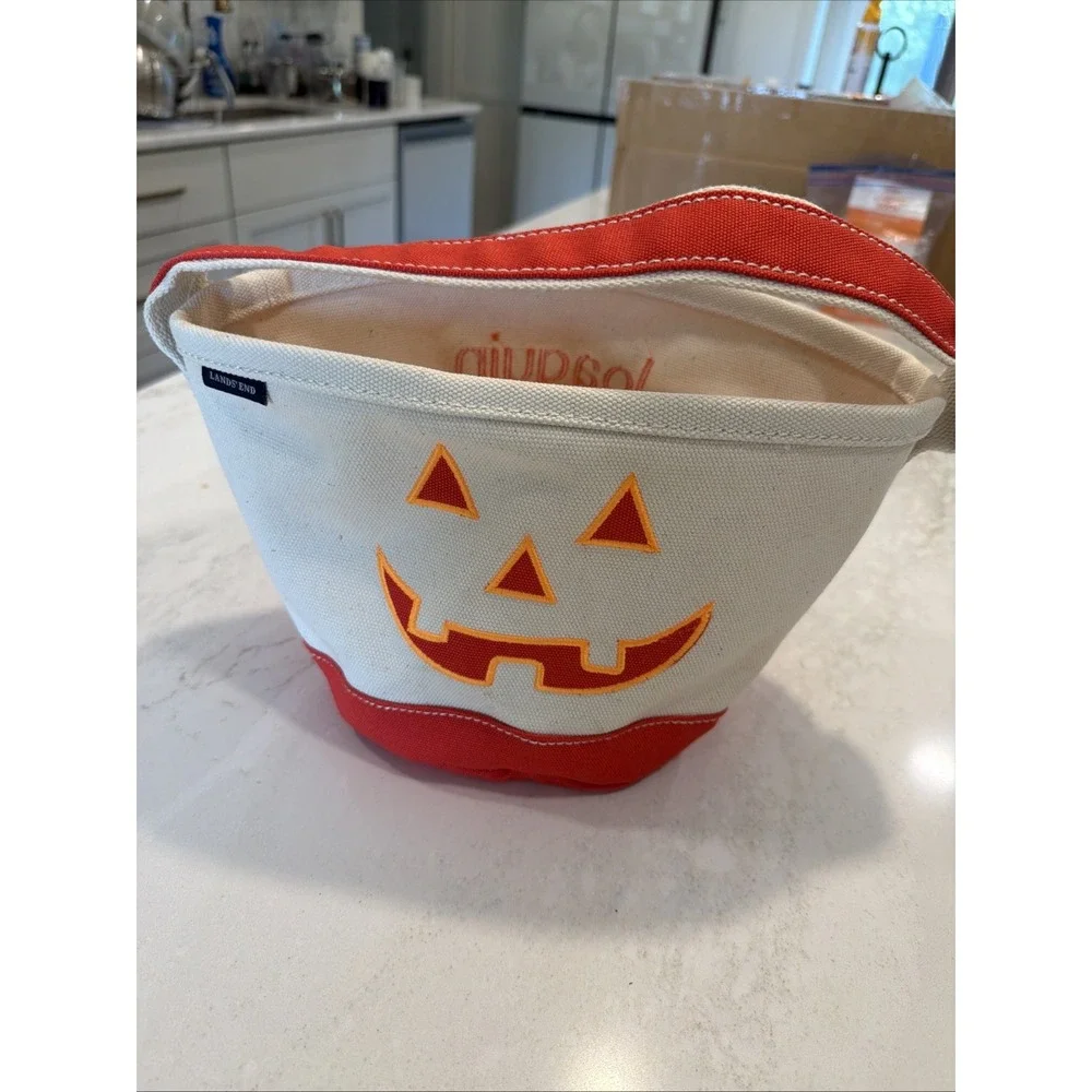 Lands End Halloween Canvas Bucket Tote Bag Jack-0- Lantern 